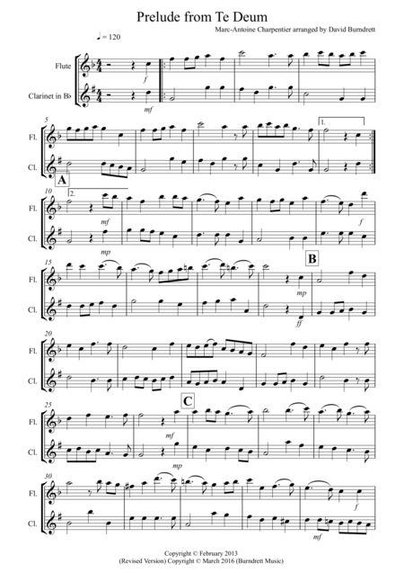 Prelude From Te Deum For Flute And Clarinet Sheet Music