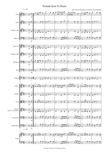 Free Sheet Music Prelude From Te Deum For School Orchestra