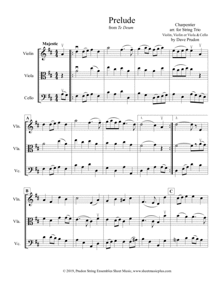 Prelude From Te Deum For String Trio Sheet Music