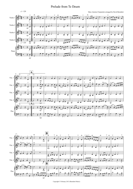 Prelude From Te Deum For Violin Quartet Sheet Music