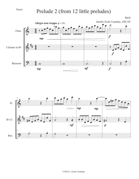 Prelude Ii Woodwind Trio Fl Ob Cl Bsn Sheet Music