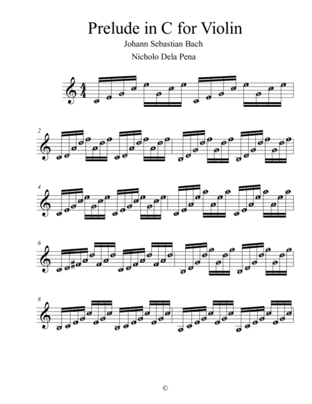 Prelude In C Bach For Violin Sheet Music