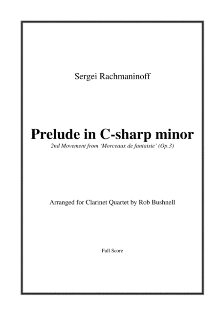 Prelude In C Sharp Minor Rachmaninoff Clarinet Quartet Sheet Music