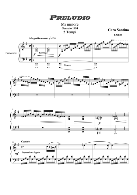Free Sheet Music Prelude In E Minor For Piano In 2 Movements