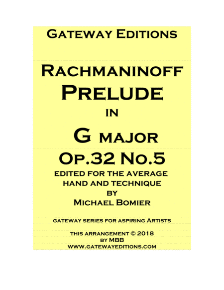 Prelude In G Major Op 32 No 5 Simplified Version For Piano Solo Sheet Music