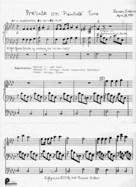 Free Sheet Music Prelude On Plainfield Tune For Organ