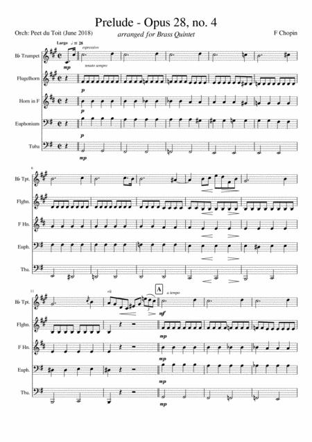 Prelude Opus 28 No 4 F Chopin Brass Quintet Sheet Music