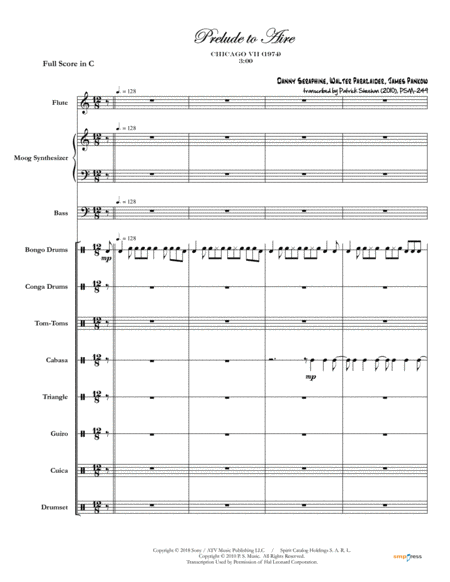 Prelude To Aire Chicago Full Score Set Of Parts Sheet Music