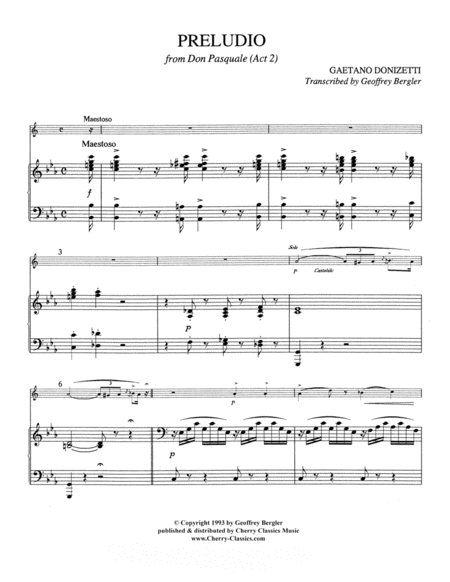 Free Sheet Music Preludio From Act Ii Of Don Pasquale For Trumpet Piano