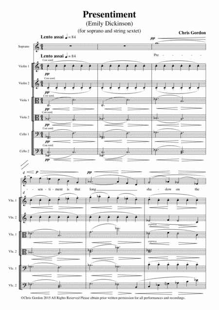 Free Sheet Music Presentiment A Song For Soprano Voice And String Sextet