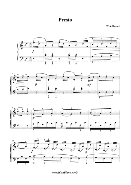 Free Sheet Music Presto Mozart Icanpiano Style