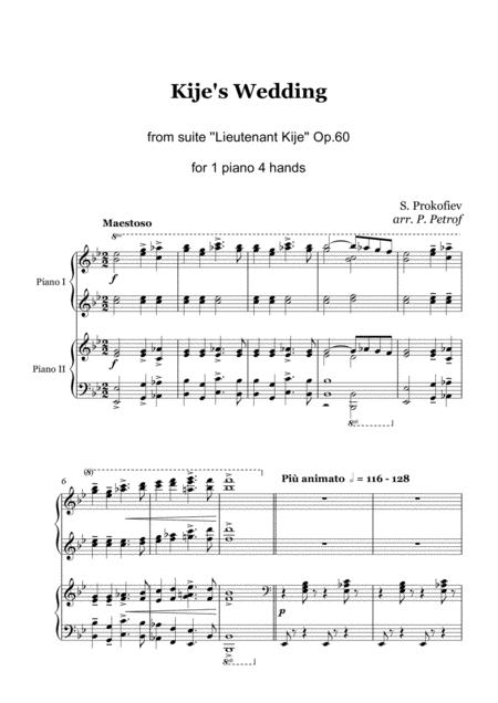 Free Sheet Music Prokofiev Kijes Wedding From Lieutenant Kije Op 60 1 Piano 4 Hands
