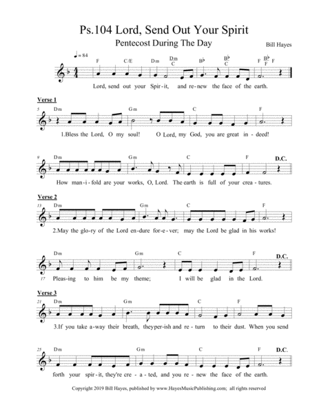 Psalm 104 Lord Send Out Your Spirit Pentecost During The Day Sheet Music