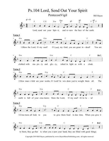 Free Sheet Music Psalm 104 Lord Send Out Your Spirit Vigil Of Pentecost