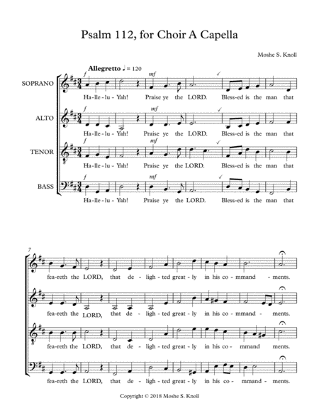 Free Sheet Music Psalm 112 For A Capella Chorus