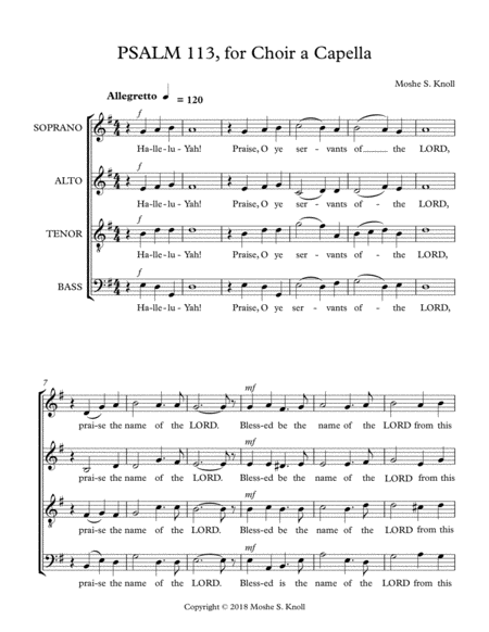 Psalm 113 For A Capella Chorus Sheet Music