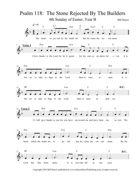 Free Sheet Music Psalm 118 The Stone Rejected By The Builders 4th Sunday In Easter Year B