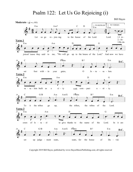 Free Sheet Music Psalm 122 Let Us Go Rejoicing I