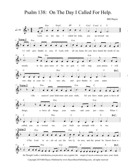 Psalm 138 On The Day I Called For Help Sheet Music