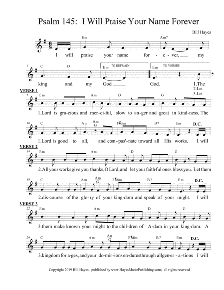 Psalm 145 I Will Prasie Your Name Forever I Sheet Music