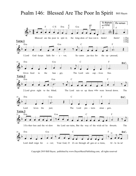 Free Sheet Music Psalm 146 Blessed Are The Poor In Spirit