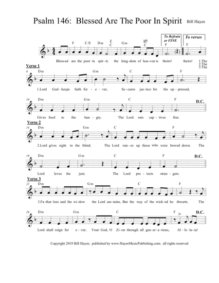 Psalm 146 Blessed Are The Poor In Spirit Sheet Music