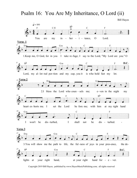 Free Sheet Music Psalm 16 You Are My Inheritance O Lord Ii