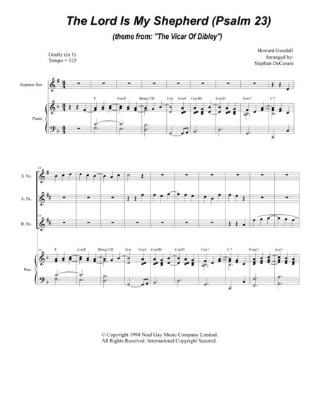 Free Sheet Music Psalm 23 Theme From The Vicar Of Dibley For Saxophone Quartet Piano