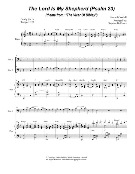 Free Sheet Music Psalm 23 Theme From The Vicar Of Dibley Trombone Duet