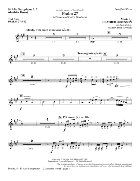 Free Sheet Music Psalm 27 Alto Sax Sub Horn