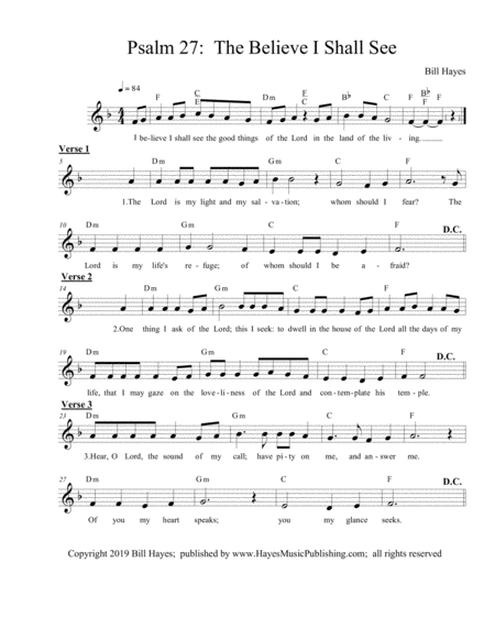 Free Sheet Music Psalm 27 I Believe I Shall See