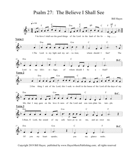 Psalm 27 I Believe I Shall See Sheet Music