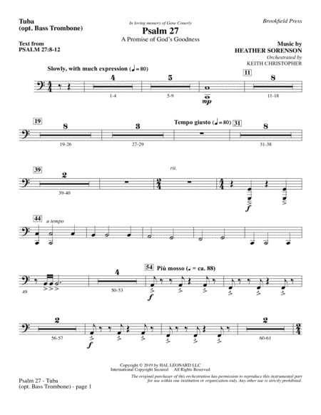 Free Sheet Music Psalm 27 Tuba Bass Tbn