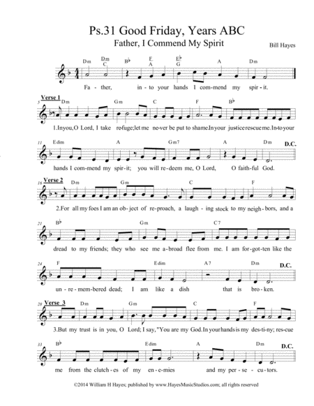 Psalm 31 Father I Commend My Spirit Sheet Music