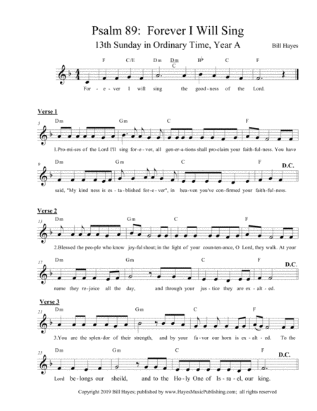 Free Sheet Music Psalm 89 Forever I Will Sing 13th Sunday In Ordinary Time Year A