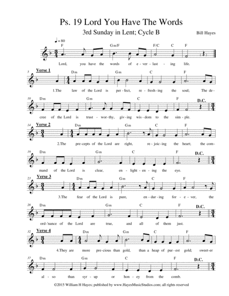 Free Sheet Music Psalm 9 Lord You Have The Words Of Everlasting Life 3rd Sunday Of Lent Year B