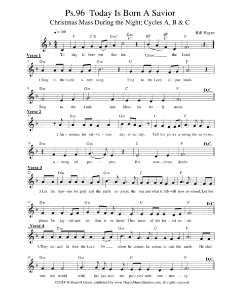 Psalm 96 Today Is Born Savior Sheet Music