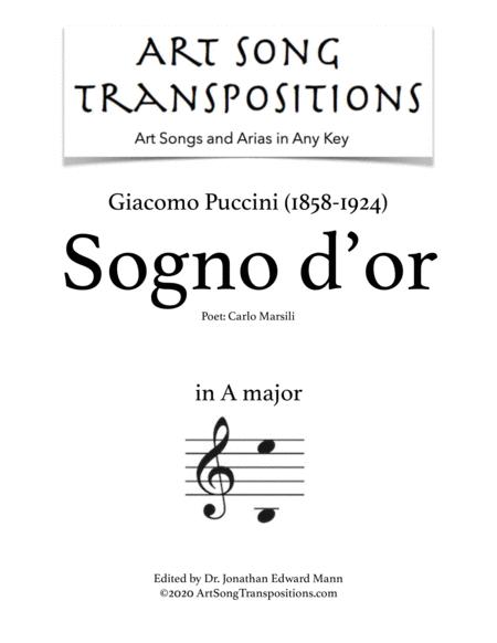 Puccini Sogno D Or Transposed To A Major Sheet Music