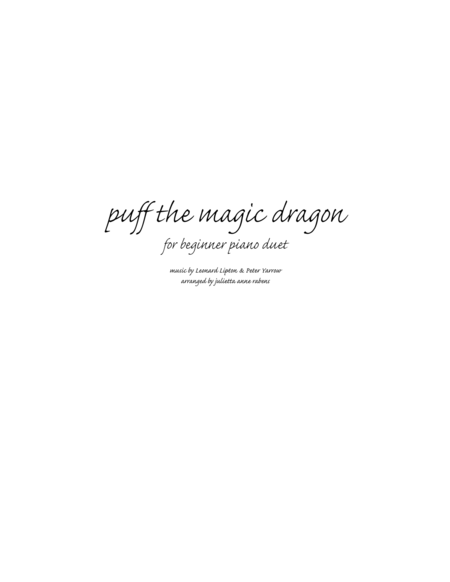 Puff The Magic Dragon For 1 Piano 4 Hands Beginner Sheet Music