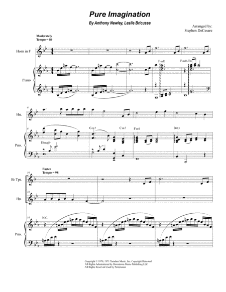 Free Sheet Music Pure Imagination Duet For Bb Trumpet French Horn