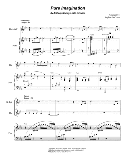 Pure Imagination Duet For Bb Trumpet French Horn Sheet Music