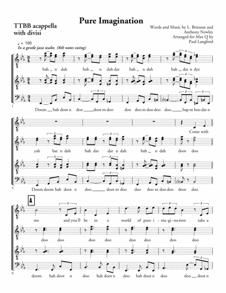 Pure Imagination Ttbb Acappella Sheet Music