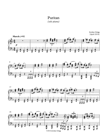 Free Sheet Music Puritan Solo Piano