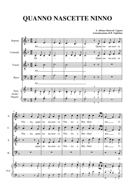 Quanno Nascette Ninno Arr For Satb Choir And Organ Sheet Music