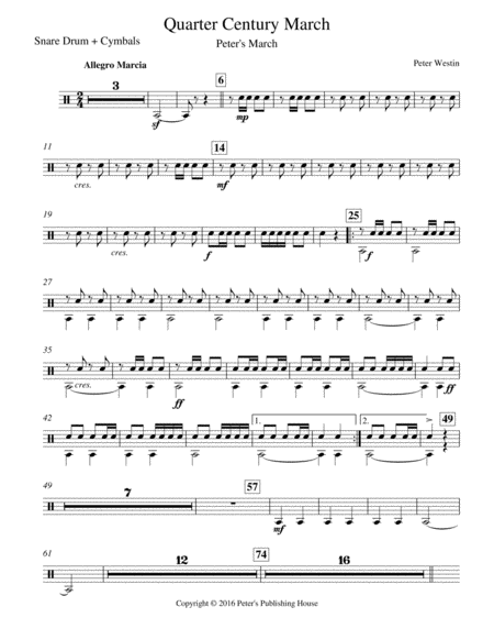 Quarter Century March Snare Drum And Cymbals Sheet Music