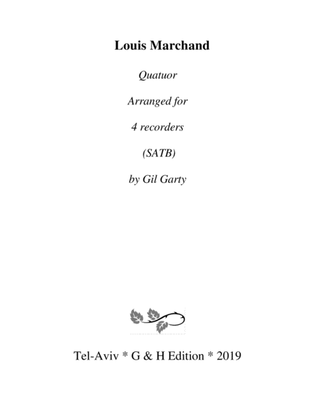 Quatuor Arrangement For 4 Recorders Sheet Music