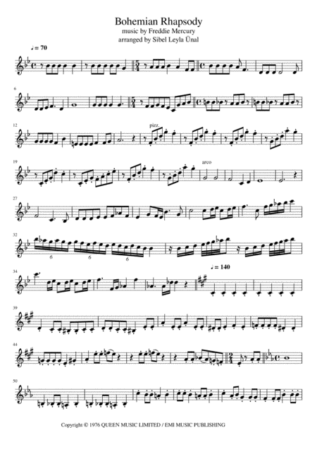 Queen Bohemian Rhapsody For String Quartet Sheet Music