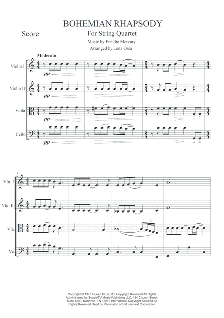 Free Sheet Music Queen Bohemian Rhapsody String Quartet