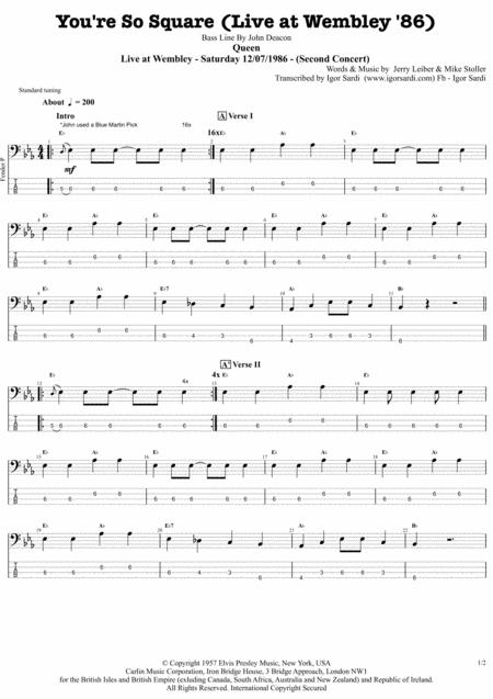 Queen Cover You Re So Square Baby I Dont Care Live At Wembley 86 Complete And Accurate Bass Transcription Whit Tab Sheet Music