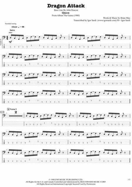 Free Sheet Music Queen Dragon Attack Complete And Accurate Bass Transcription Whit Tab